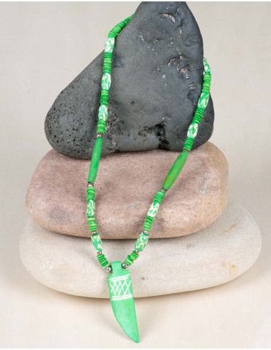 Halskette-Knochen-Grün-Unisex-Hippie-Playa