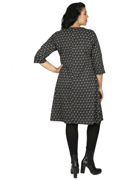 ROP6033D - Vestido Preto Estampado