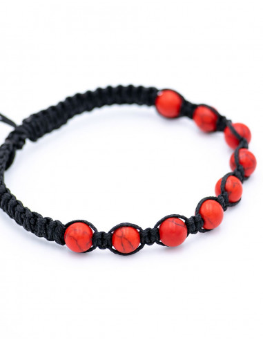 SPU0014Z - Red Coral Macrame Bracelet