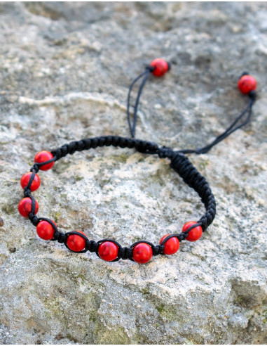 SPU0014Z - Red Coral Macrame Bracelet