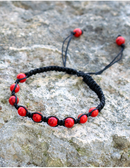 SPU0014Z - Red Coral Macrame Bracelet