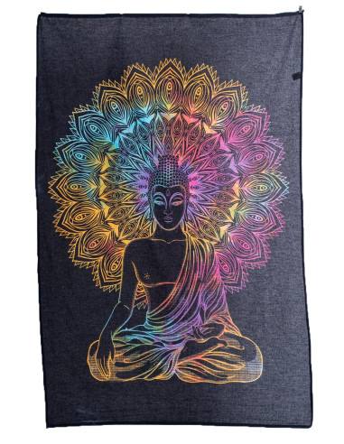 TTZ0014 - Tapisserie noire Bouddha multicolore