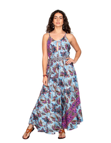KM2027D - Long light blue silk dress with...