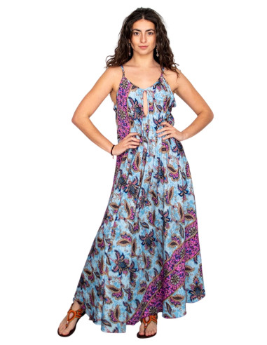 KM2027D - Long light blue silk dress with...