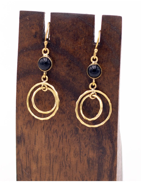 SPE0068 - Boucles d'oreilles en or avec cercles et pierre minérale artisanale
