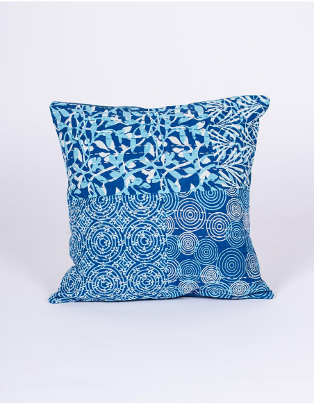 RCJ0033C - Federa per cuscino in cotone azzurro con stampa blu e bianca