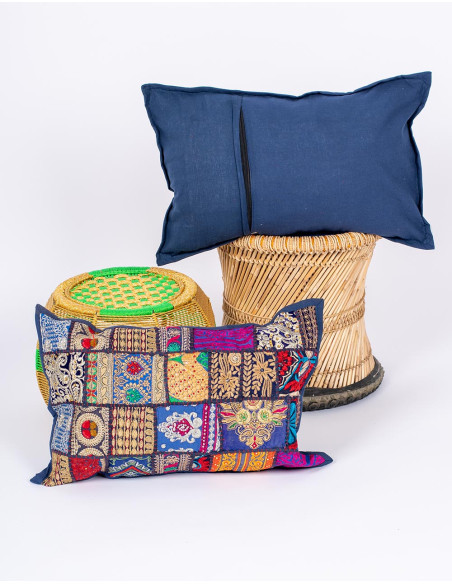 RCJ10015 - Indian Handmade Patchwork Cushion Cover Blue 60x40 Kimago