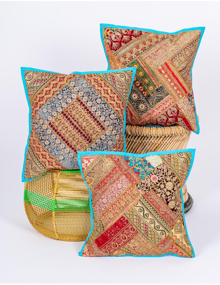 RCJ0035C - Housse de coussin bleu clair, brodée à la main, d'inspiration indienne, 40 x 40 cm Kimago