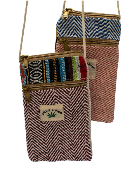 BBA0027 - Sac bandoulière pour téléphone portable en chanvre fait main, fabriqué en Inde Kimago