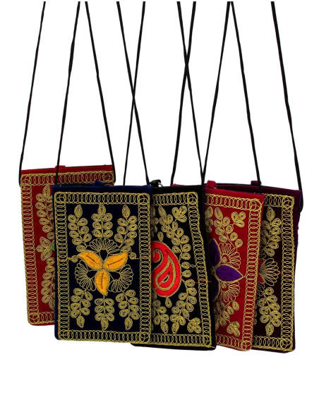 BBA0030B - Sac bandoulière ethnique indien Kimago brodé d'or