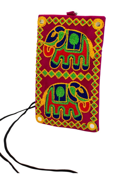 BBA0031 - Sac bandoulière ethnique à broderies d'éléphants, Inde Kimago