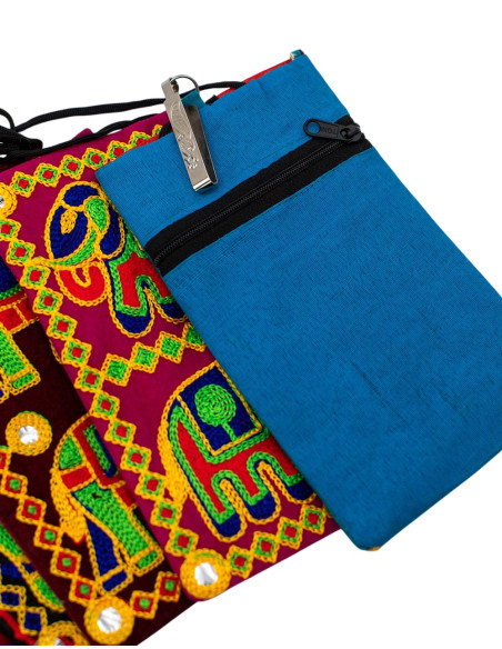 BBA0031 – Ethnische Schultertasche mit gestickten Elefanten, Indien Kimago