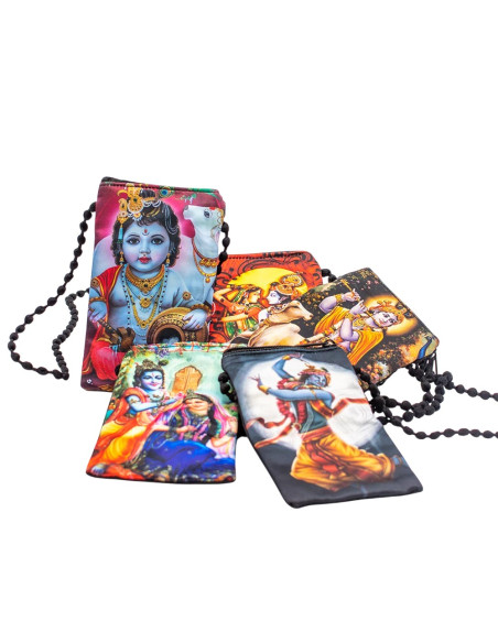 BBA0032 - Borsa a tracolla per cellulare realizzata a mano con immagini di divinità indù indiane Kimago