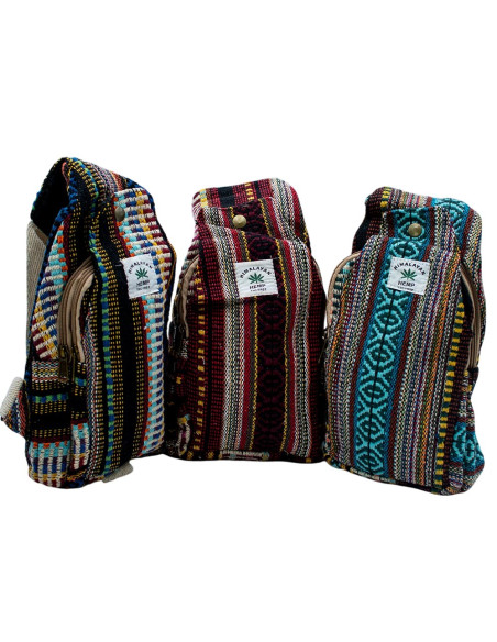 BMH0005 - Mochila triangular unissex de cânhamo multicolorida India Kimago