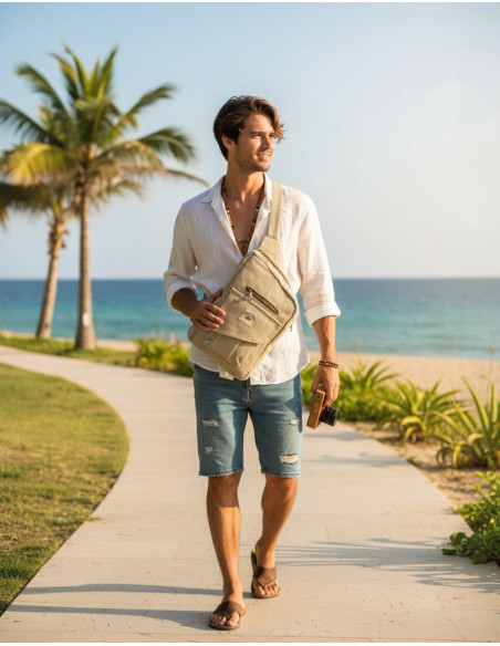 BMH0031 - Sac à dos asymétrique unisexe en chanvre naturel Kimago (Inde)
