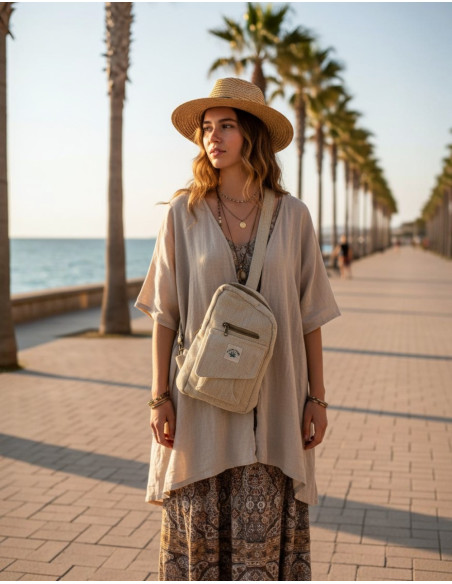 BMH0031 - Sac à dos asymétrique unisexe en chanvre naturel Kimago (Inde)