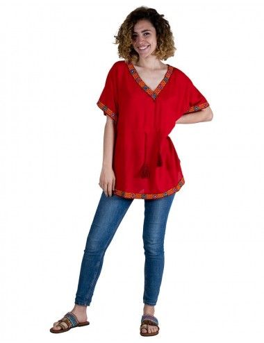 T-Shirt-Poncho-Sommer-Frau-Hippie-Blau 2